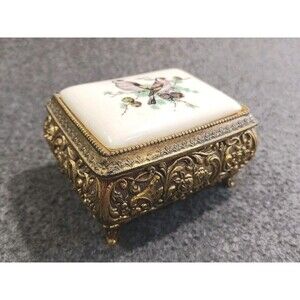 Vintage Sankyo Japan Birds in Pine Tree Trinket Music Box Plays Mockingbird